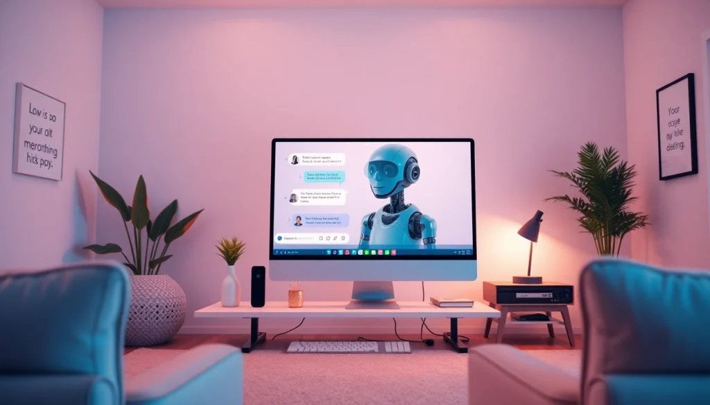 Engaging AI character for emotional support in a modern digital workspace, reflecting crush on ai themes.