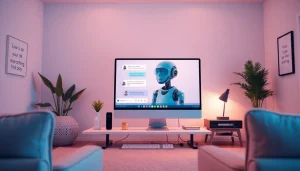 Engaging AI character for emotional support in a modern digital workspace, reflecting crush on ai themes.