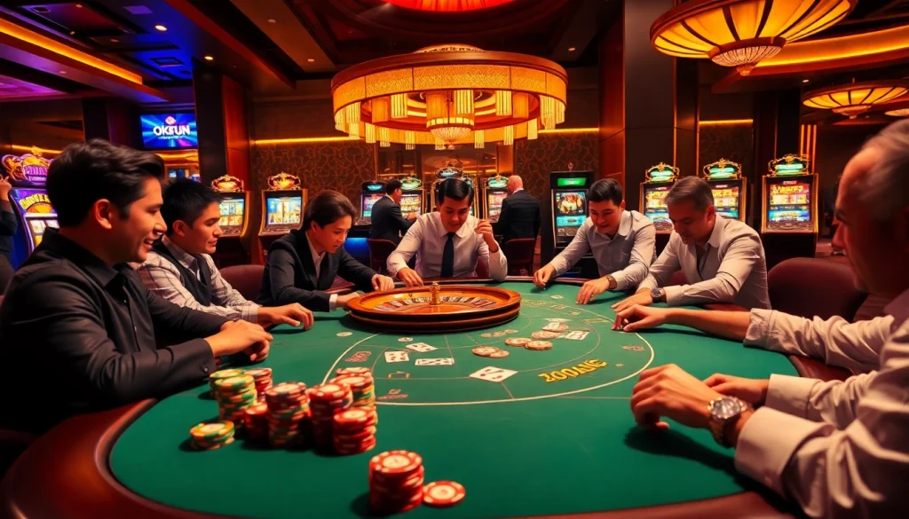 Engage in exciting gambling action at a luxurious casino table showcasing okfun features.