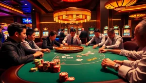 Engage in exciting gambling action at a luxurious casino table showcasing okfun features.