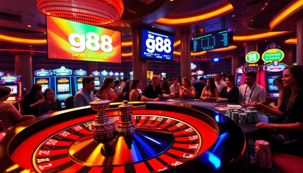 Experience the thrill of g88 gaming at a luxury casino with roulette and vibrant atmosphere.