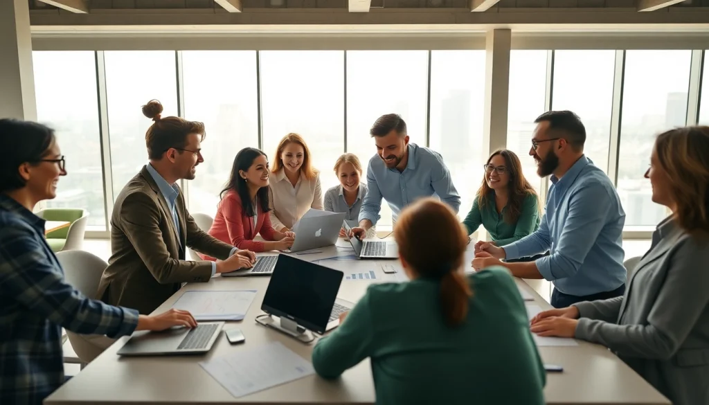 Salespeople collaborating creatively, surrounded by resources and discussion, showcasing best job boards for salespeople.