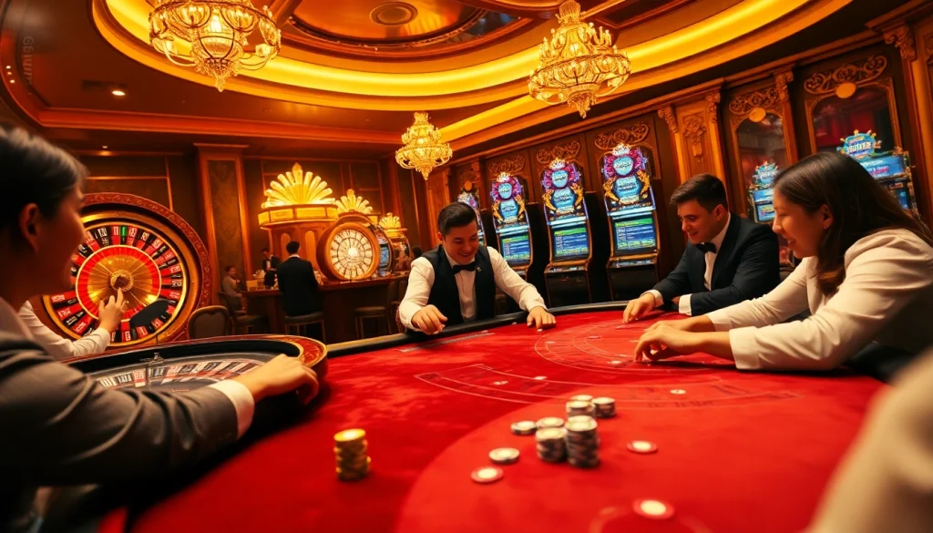 Players make high-stakes bets at a casino table while exploring link rr88 for winning opportunities.