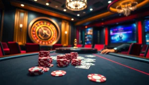 Engage with exhilarating casino games at https://da88.trading/, featuring luxury poker tables and vibrant gaming atmosphere.