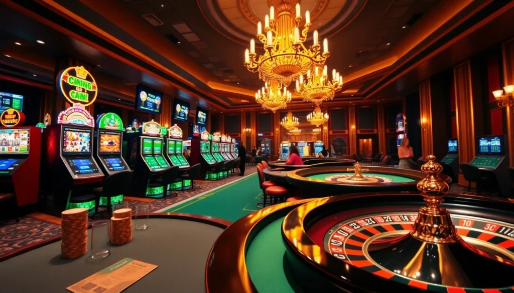 Players enjoying the thrill of gambling at https://okfun.uk.net/ casino with vibrant slot machines.