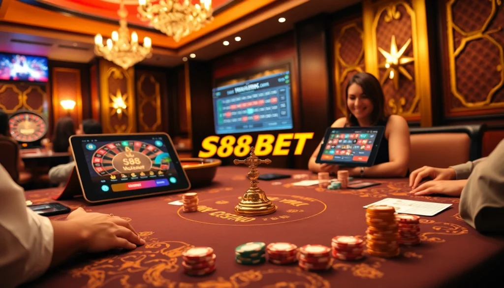 Exciting gameplay at S88BET casino with a vibrant table and roulette wheel in view.