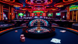 Exciting Transmission Repair Shop-themed casino scene featuring poker chips, cards, and roulette wheel.