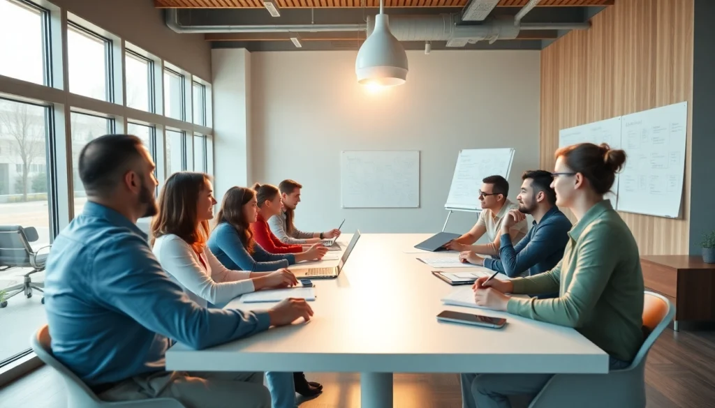 Brightet team collaborating in a dynamic office setting with natural lighting.