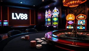 Players enjoying table games at LV88 casino, highlighting thrilling gambling action.