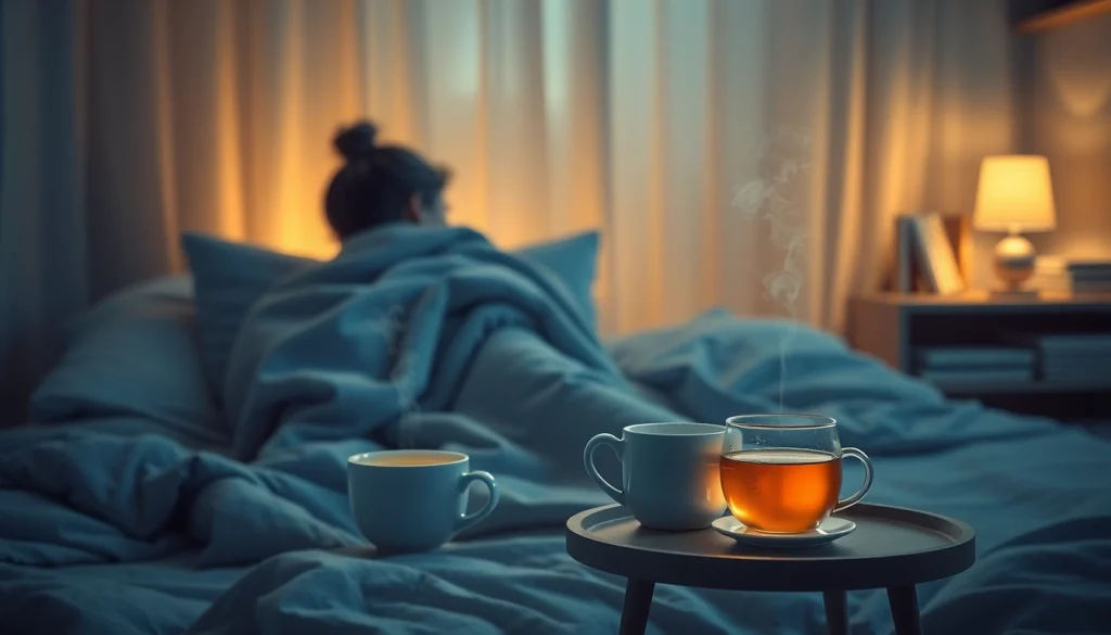 風邪を一晩で治す方法をサポートする、暖かい照明とハーブティーを取り入れた快適な室内環境。