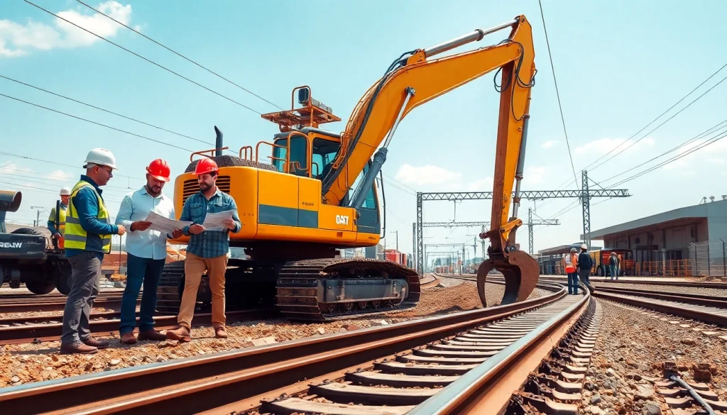Ratilroad Track Construction Compary engaged in active project with modern equipment and collaborating engineers.