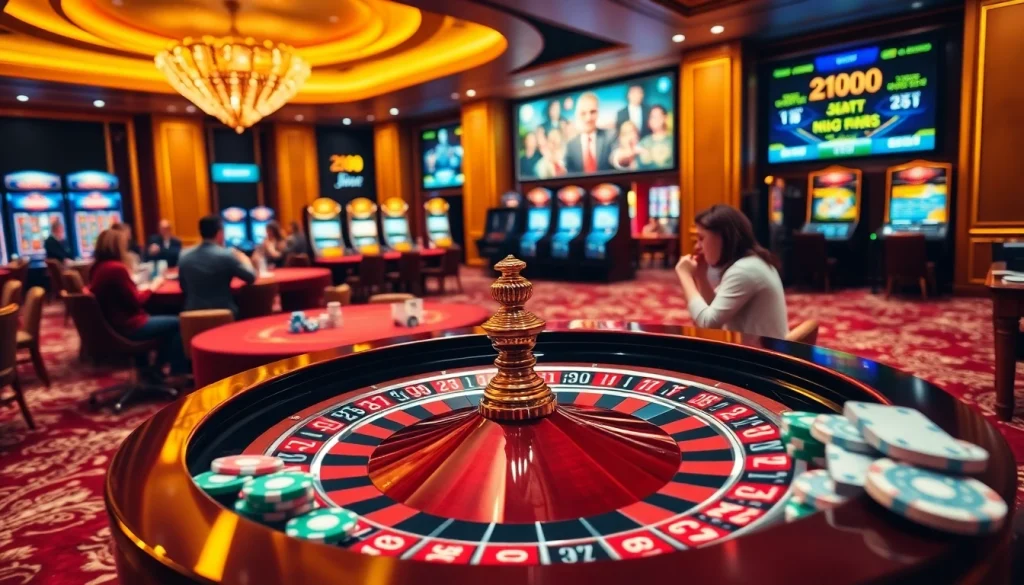 Profiter d'un gameplay engageant dans un casino en ligne dynamique avec une table de roulette et des jetons de poker.