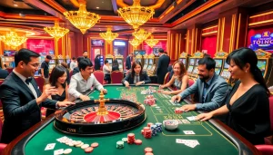 Experience the excitement of Đăng Ký Nhà Cái 68VIP with vibrant casino tables and a thrilling betting atmosphere.