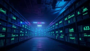 Explore the hidden wiki with glowing .onion links in a mysterious underground library.