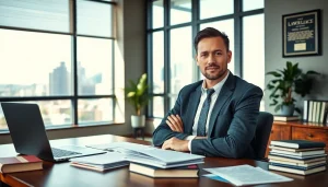 Greenville Personal Injury Lawyer seated in a modern office with legal documents, symbolizing dedication and professionalism.