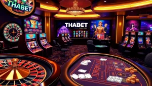 THABET online casino interface showcasing exciting games and vibrant casino elements.