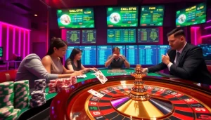 Engaging online gambling scene at https://sv388group.org/ with poker chips and cards.