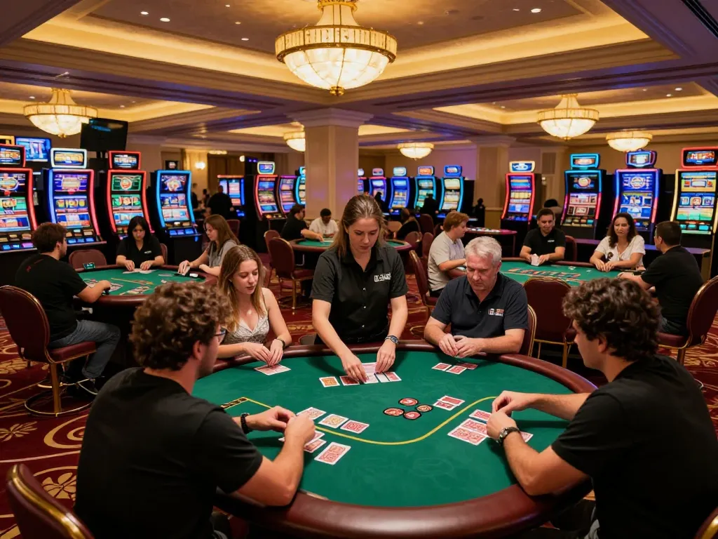 Engaged players at NHÀ CÁI MAX88 poker tables, showcasing high-stakes gameplay and vibrant casino atmosphere.