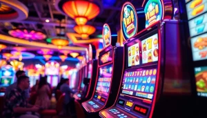 Experience the thrill of a vibrant rtp slot machine in a lively casino environment.