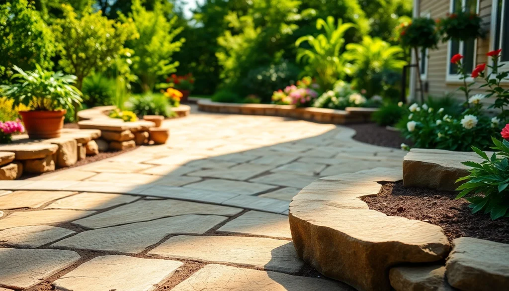 Beautiful hardscapes enhancing an outdoor living space with intricate stone and lush greenery.