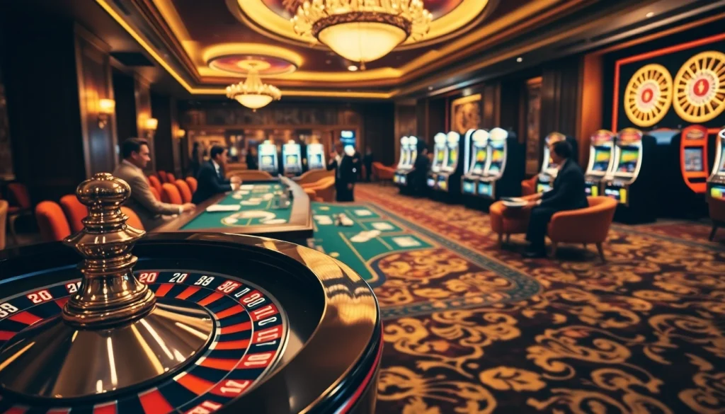 http://98wintt.com/ captures an upscale casino scene with a vibrant roulette wheel and enthusiastic gamblers.
