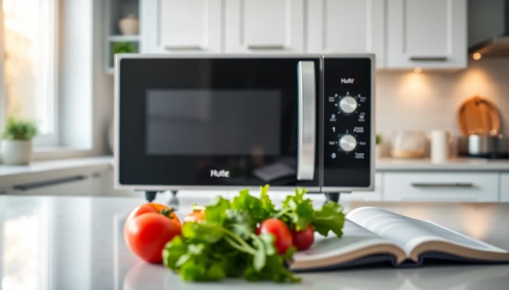 Boost your microwave oven sales with this stylish kitchen showcasing a modern microwave.