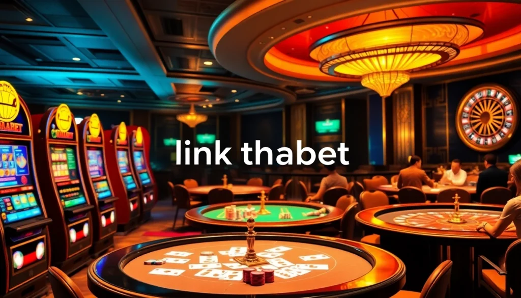 Engage with link thabet at a dynamic casino featuring poker tables, slot machines, and roulette.