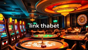 Engage with link thabet at a dynamic casino featuring poker tables, slot machines, and roulette.