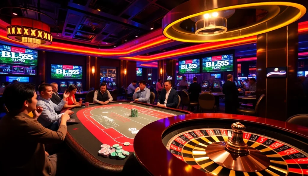 Experience the excitement of BL555 at a vibrant casino table with live betting and colorful chips.
