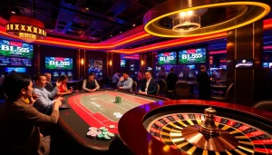 Experience the excitement of BL555 at a vibrant casino table with live betting and colorful chips.