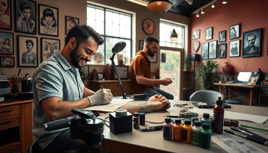 Explore the tattoo artistry at https://89bet.tattoo/ in a vibrant studio setting.