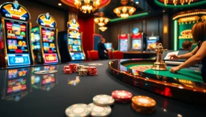 Action-packed scene of gamblers enjoying 8qbet with vibrant casino games and thrilling excitement.