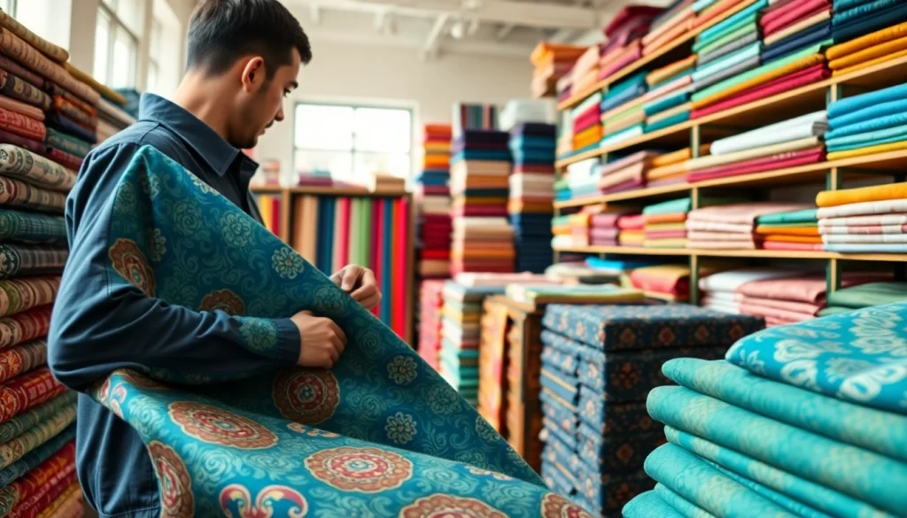 Katoen stof kopen in een kleurrijke stoffenwinkel met verschillende patronen.