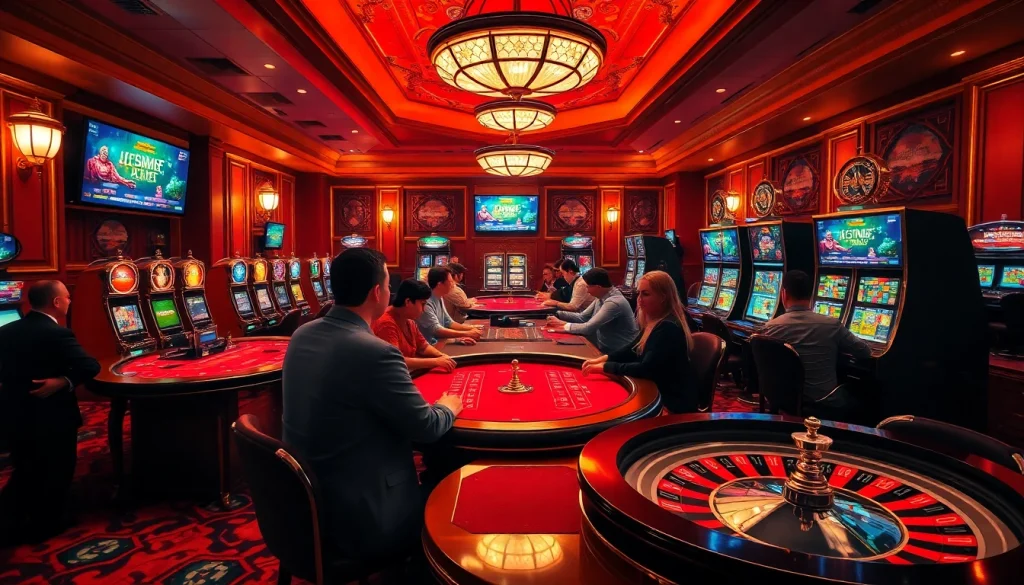 Players engage in thrilling gameplay at https://taixiumd5.fan/ with vibrant casino elements and digital interfaces.