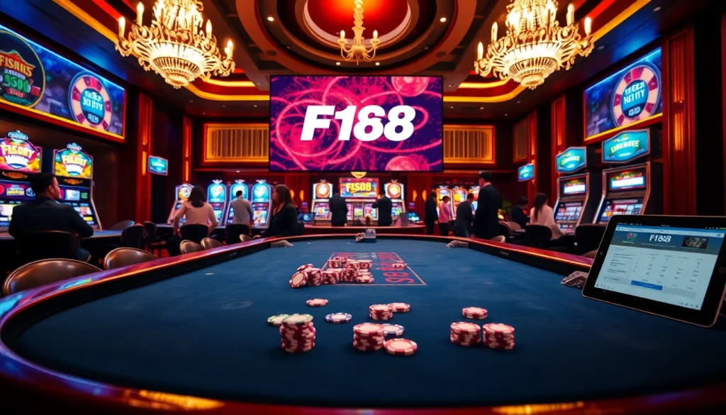 Experience exciting gameplay at F168 with a vibrant casino table and colorful chips.
