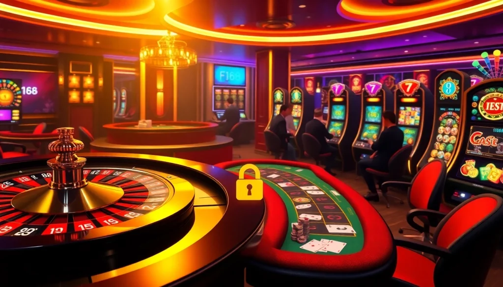 Experience thrilling gameplay at https://f168.law/ with exciting casino tables, roulette, and poker chips.