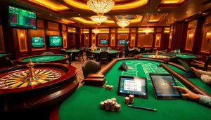 Experience the thrill of gaming with 68VIP's luxurious casino atmosphere, featuring vibrant roulette and poker tables.