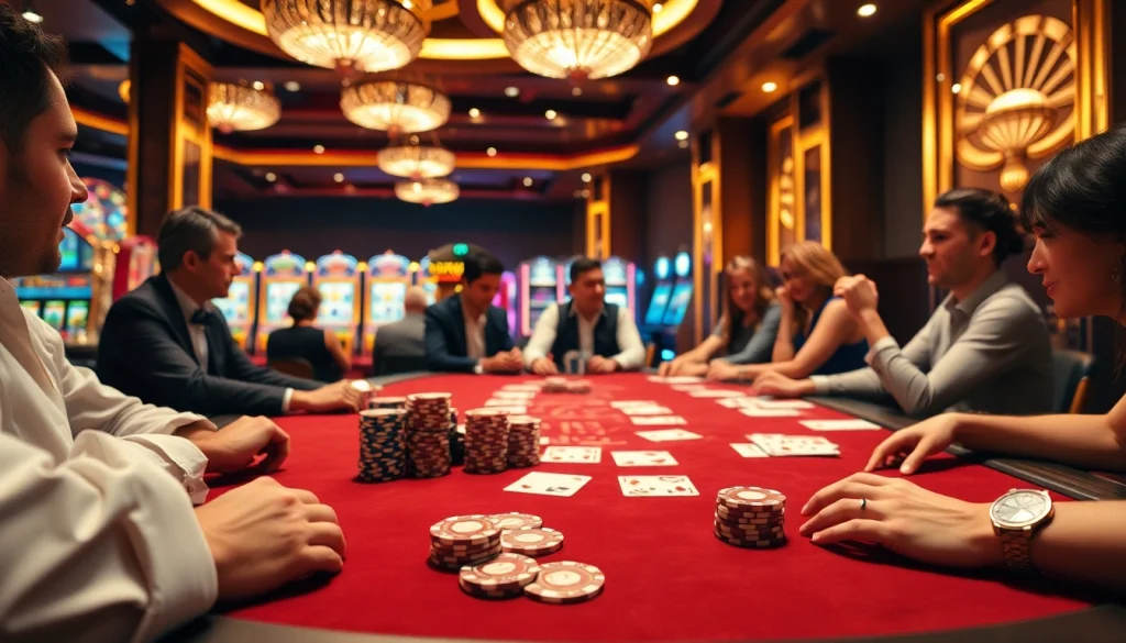 Experience the thrill of high stakes at the luxury casino https://luckywin.fan/ featuring vibrant poker tables and excited players.