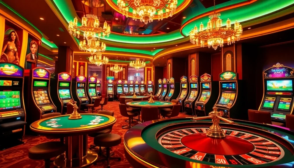 Exciting gaming scene at 68VIP.COM featuring poker, slots, and vibrant casino tables.