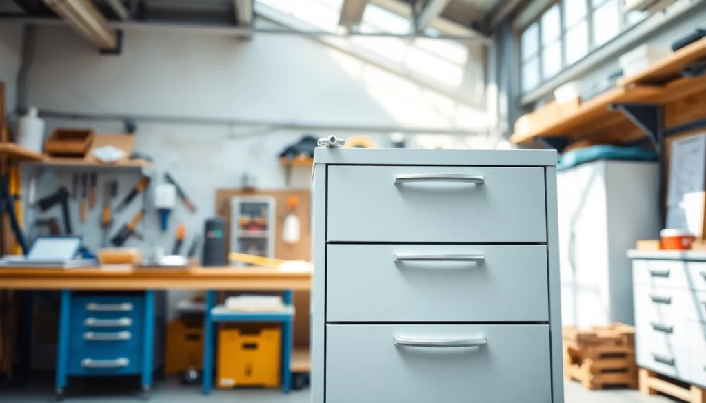 Organized modular drawer cabinet enhances workspace efficiency with sleek design and polished finish.