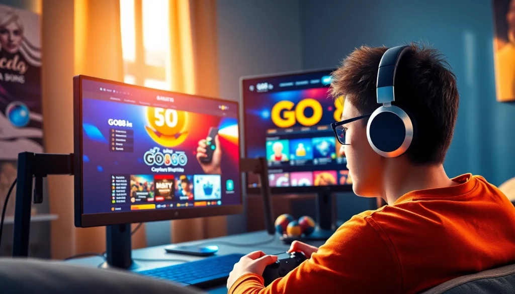 GO 88 gaming platform displaying vibrant game graphics on a modern screen, inviting atmosphere.