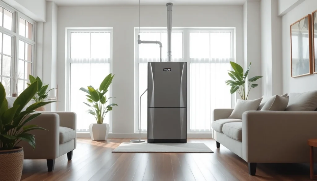 Trane furnace dealer showcasing a sleek heating unit in a modern living room.