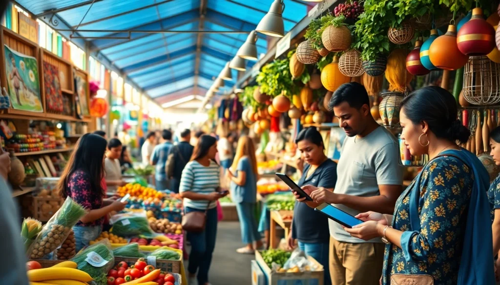 Engaging online marketplace scene illustrating diverse vendors and transactions at https://rr9935.com/.