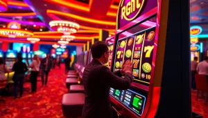 Engaging RTP slot machine scene showcasing vibrant colors and interactive gameplay experience.