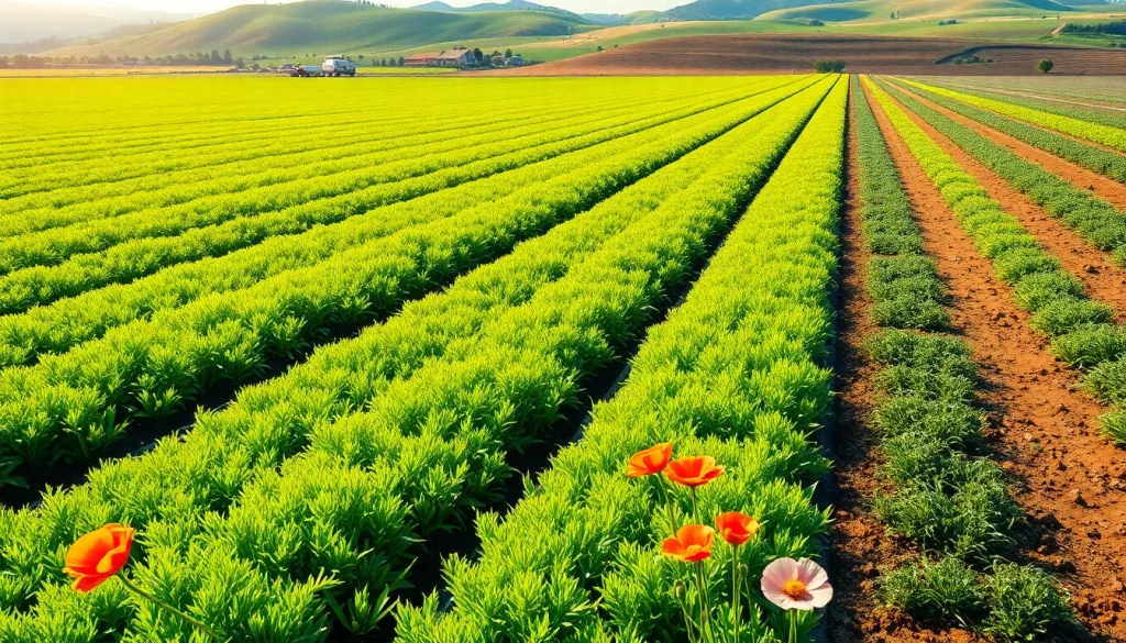 Efficient land irrigation system nourishing crops in a vibrant agricultural setting.