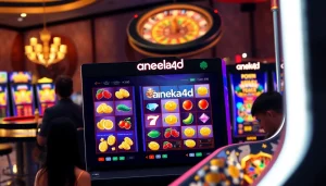 Pengalaman bermain slot online yang mendebarkan di Aneka4D, menampilkan mesin slot yang berwarna-warni dan permainan yang menarik.