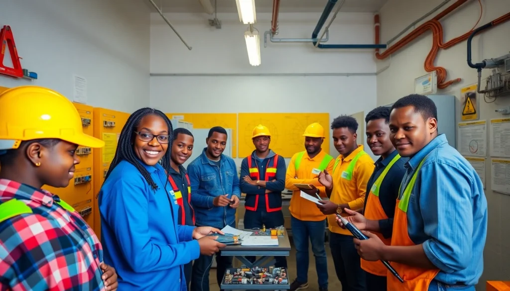 Students engaging in hands-on exercises during electrical training in Durban.