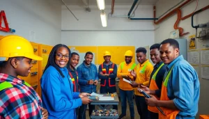 Students engaging in hands-on exercises during electrical training in Durban.