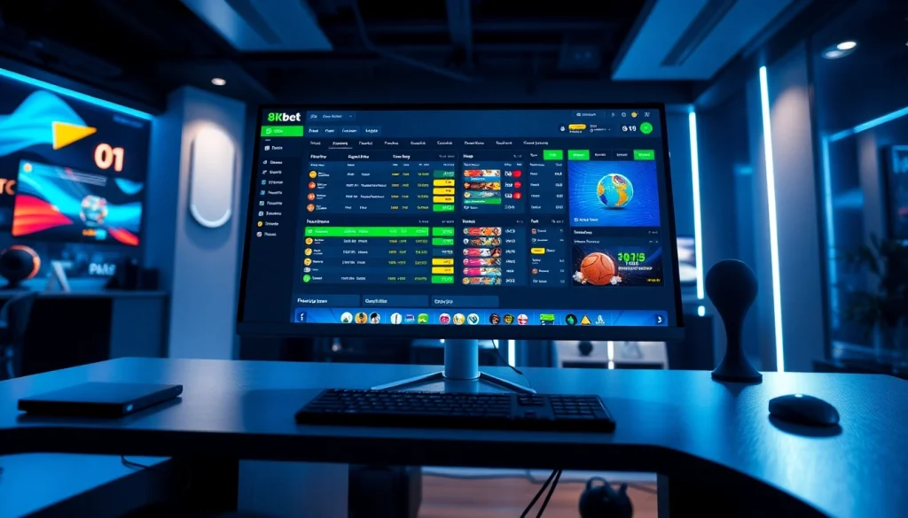 Interactive interface of 8kbet showcasing online betting options in a modern workspace.