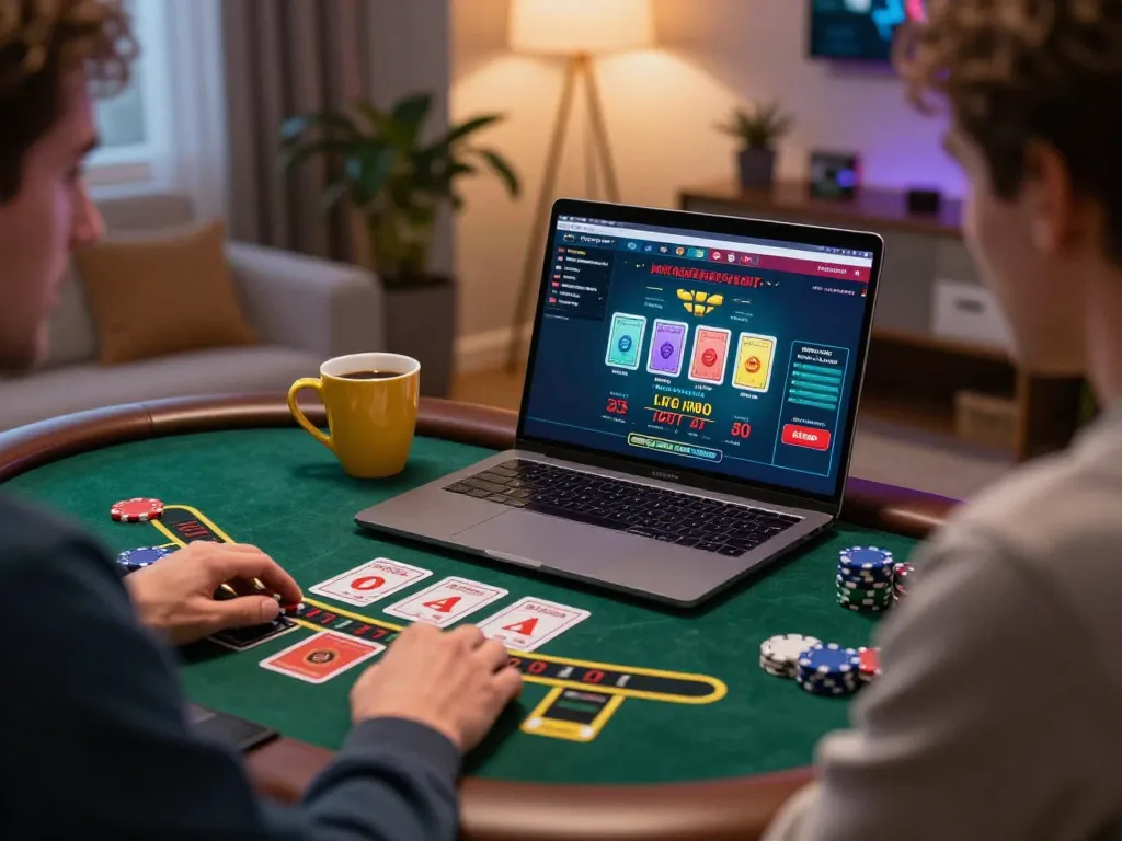 Person playing live dealer blackjack at home, experiencing 678vip’s online gaming.